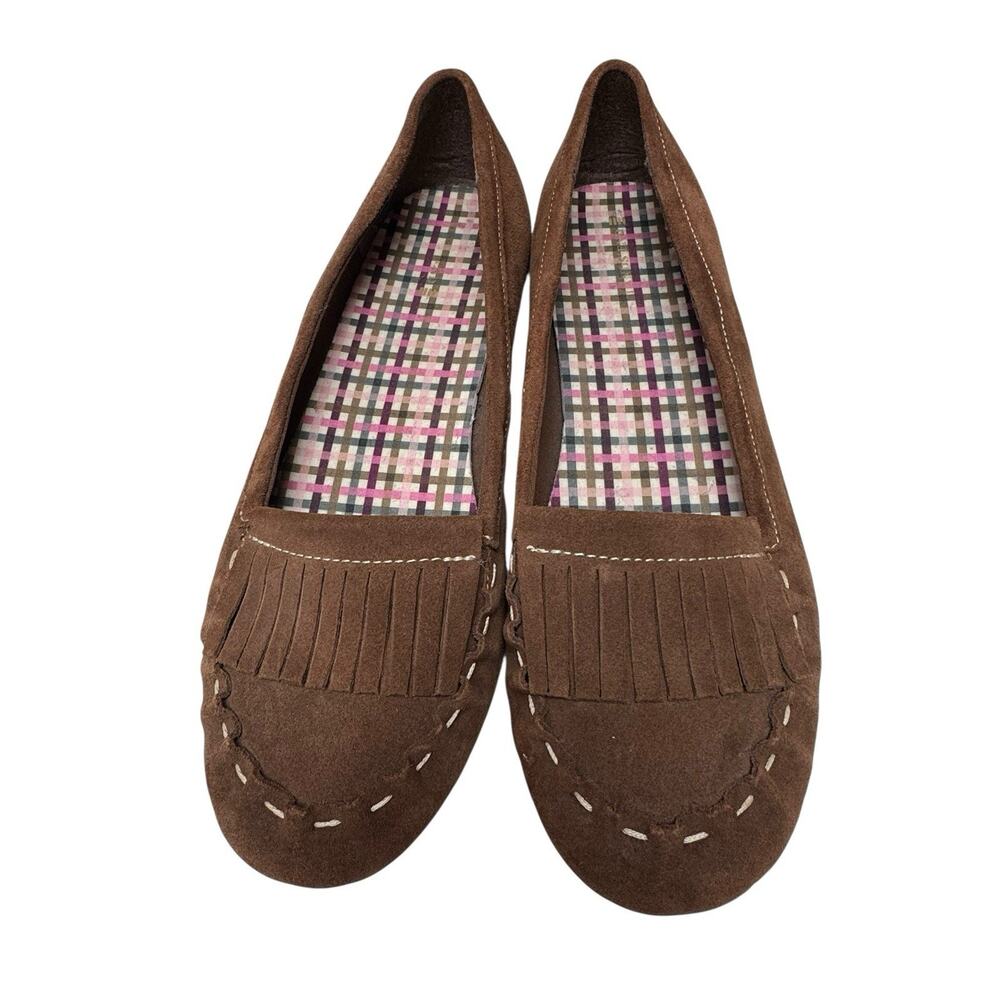 Lands’ End Womens 8H Brown Suede Loafer Flats Fringe Moccasin Comfort Shoes